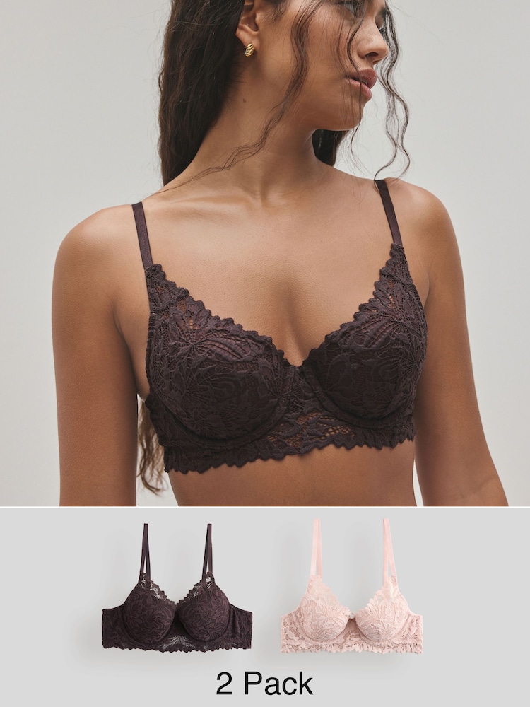 Chocolate Brown/Light Pink - Lace Ultimate Comfort Bras 2 Pack - صورة 1 من 21