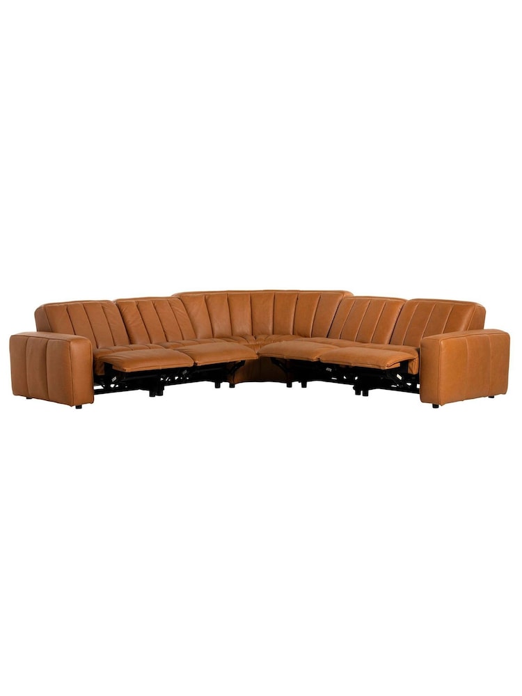 Barker and Stonehouse Brown Leather Recliner 5 Seater Corner Sofa - Image 2 of 6