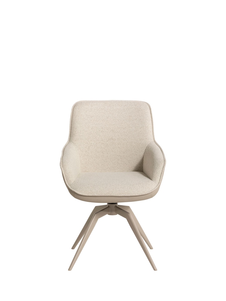 Barker and Stonehouse Natural Fabric With Faux Leather Swivel Dining Chair - Image 2 of 6
