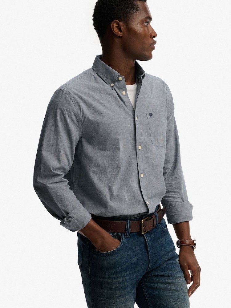 Superdry Blue Preppy Poplin Long Sleeve Shirt - Image 1 of 6 Superdry Blue Preppy Poplin Long Sleeve Shirt - Image 1 of 6