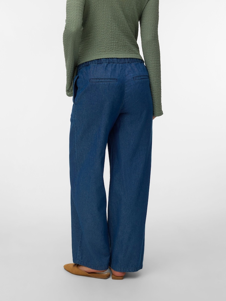 Mamalicious Blue Maternity Wide Leg Chambray Trousers - Image 2 of 5