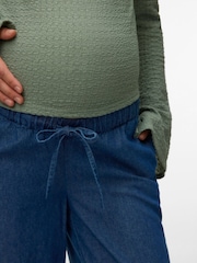 Mamalicious Blue Maternity Wide Leg Chambray Trousers - Image 3 of 5