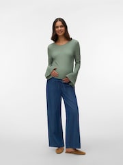 Mamalicious Blue Maternity Wide Leg Chambray Trousers - Image 4 of 5