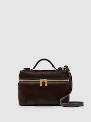 Reiss Chocolate Ines Pony Hair-Effect Vanity Crossbody Bag - Image 1 of 6