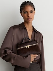Reiss Chocolate Ines Pony Hair-Effect Vanity Crossbody Bag - Image 2 of 6