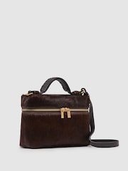 Reiss Chocolate Ines Pony Hair-Effect Vanity Crossbody Bag - Image 3 of 6