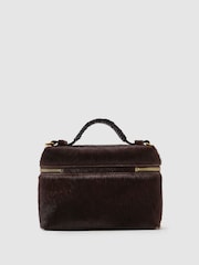 Reiss Chocolate Ines Pony Hair-Effect Vanity Crossbody Bag - Image 5 of 6