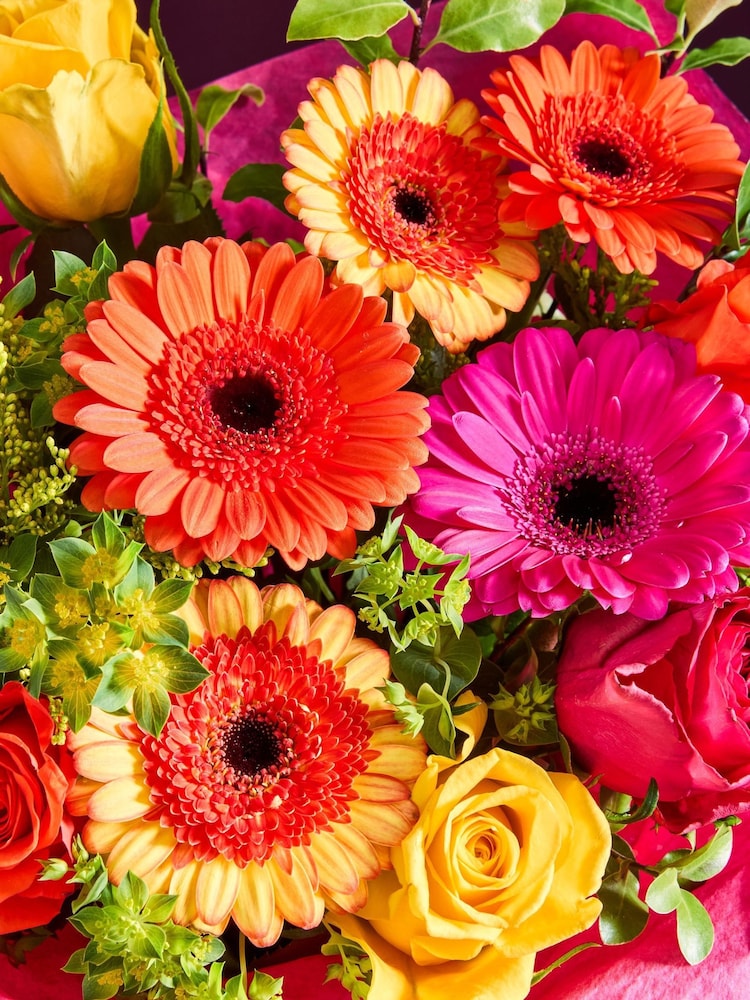 Multi Mother's Day Bright Rose and Germini Fresh Flower Bouquet in Hatbox - Image 2 of 4