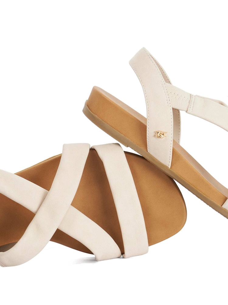 Dune London Cream Wide Fit Leather Landies Cross Strap Comfort Flat Sandals - Image 6 of 6 Dune London Cream Wide Fit Leather Landies Cross Strap Comfort Flat Sandals - Image 6 of 6