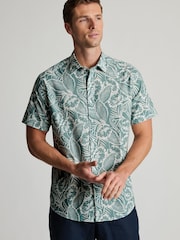 Brook Taverner Light Blue Botanical Print Slub Cotton Short Sleeve Shirt - Image 1 of 5