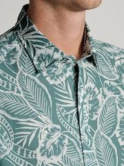 Brook Taverner Light Blue Botanical Print Slub Cotton Short Sleeve Shirt - Image 2 of 5