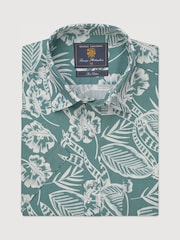 Brook Taverner Light Blue Botanical Print Slub Cotton Short Sleeve Shirt - Image 3 of 5