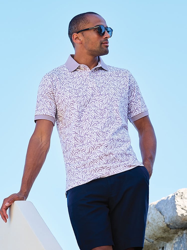 Brook Taverner Purple Palm Leaf Cotton Jersey Polo Shirt - Image 1 of 6