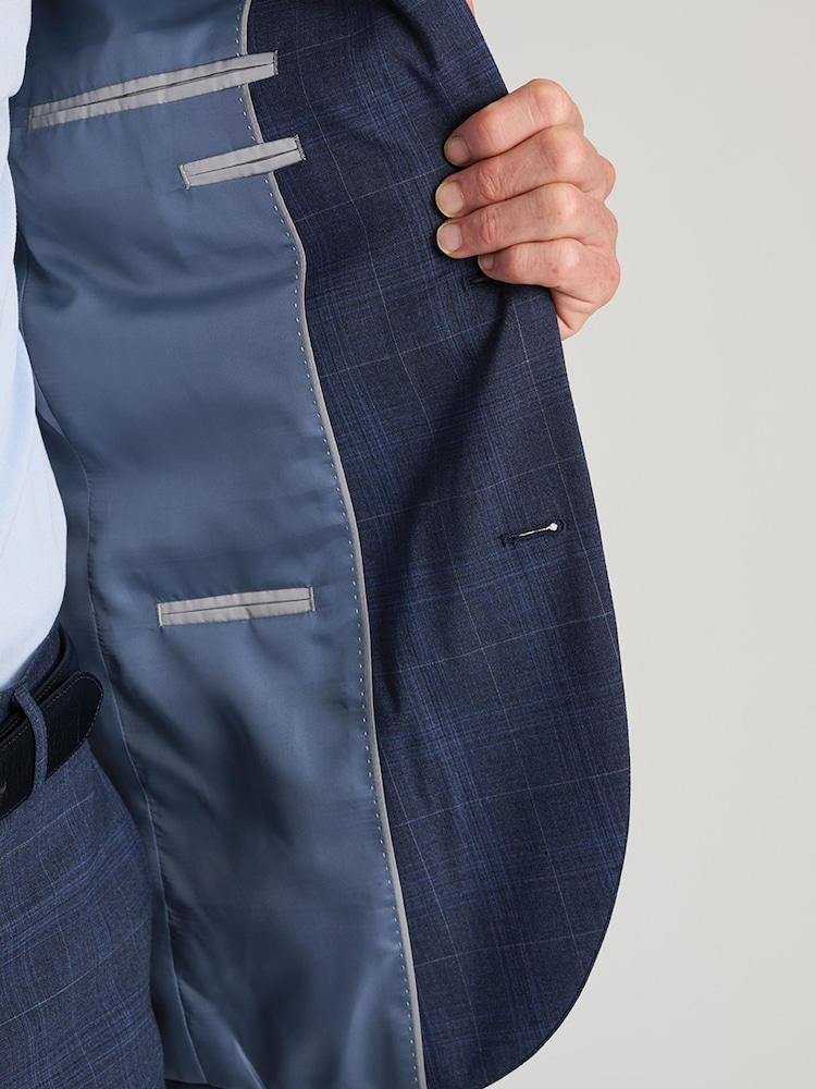 Brook Taverner Blue Check Wool Blend Suit Jacket - Image 10 of 10