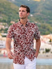 Brook Taverner Brown Print Cotton Short Sleeve Shirt - Image 1 of 7