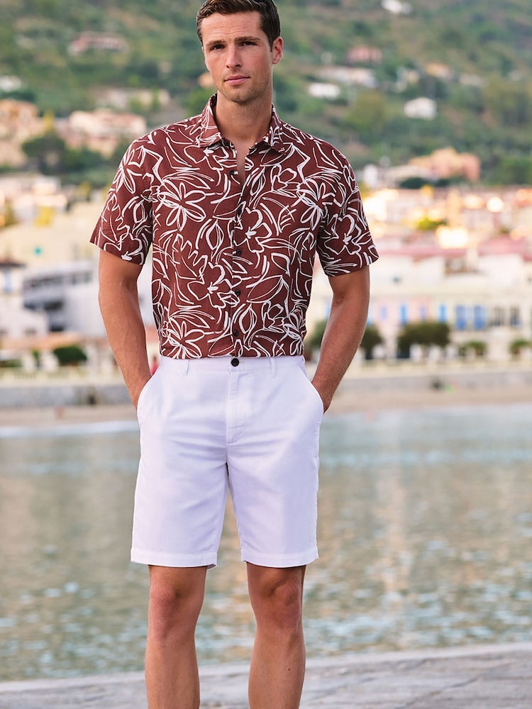 Brook Taverner Brown Print Cotton Short Sleeve Shirt - Image 2 of 7