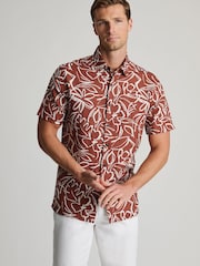 Brook Taverner Brown Print Cotton Short Sleeve Shirt - Image 3 of 7