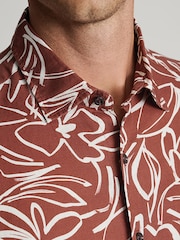 Brook Taverner Brown Print Cotton Short Sleeve Shirt - Image 4 of 7