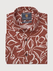 Brook Taverner Brown Print Cotton Short Sleeve Shirt - Image 5 of 7