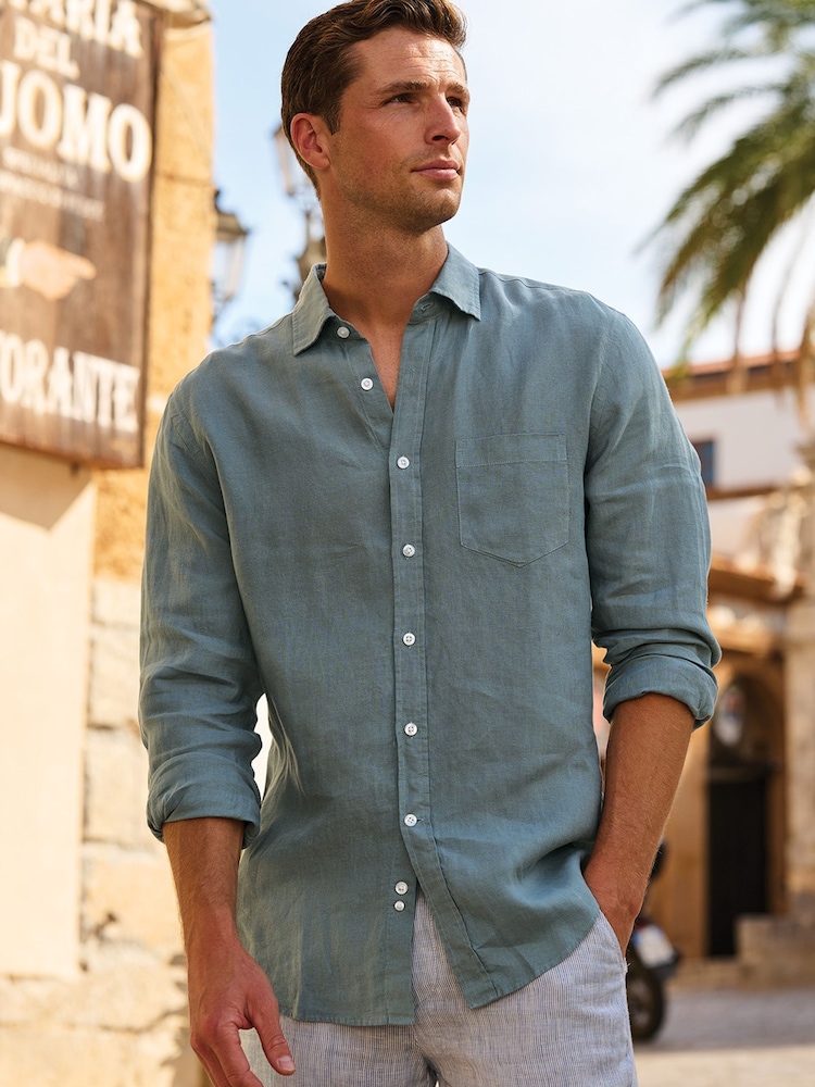 Brook Taverner Green Pure Linen Shirt - Image 1 of 6