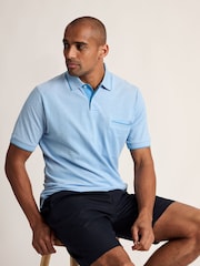 כחול  - Brook Taverner חולצת פולו מסיב כותנה בדוגמת נקודות עם מרקם - תמונה 2 מתוך 3