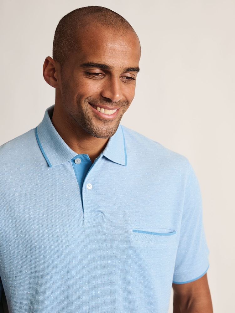 כחול  - Brook Taverner חולצת פולו מסיב כותנה בדוגמת נקודות עם מרקם - תמונה 3 מתוך 3