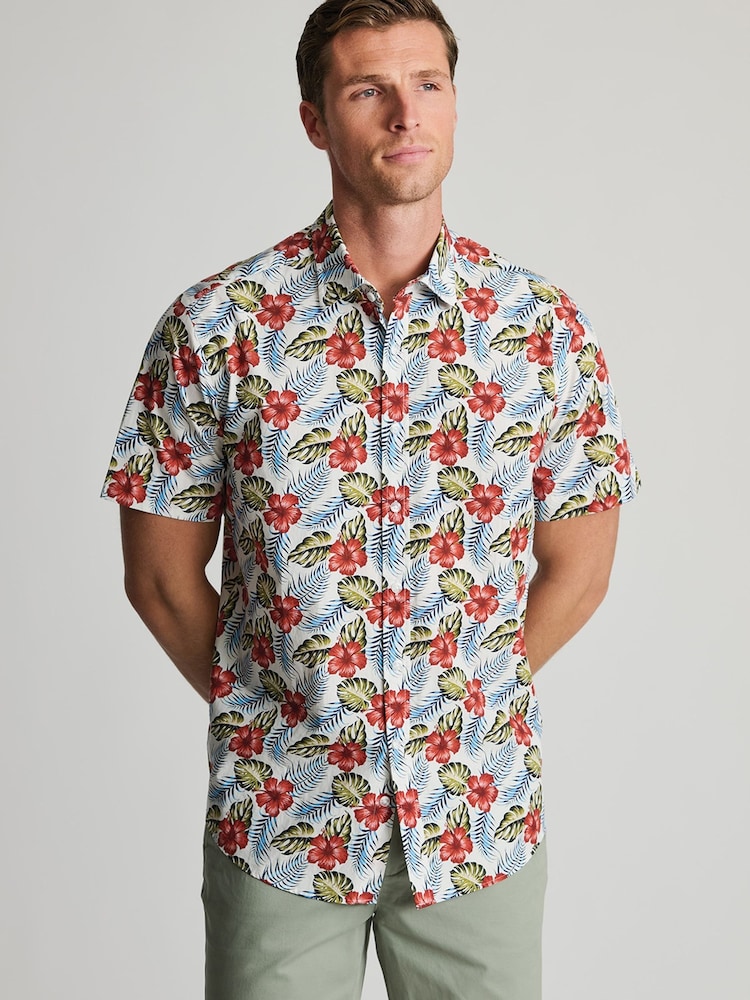 Brook Taverner Orange Tropical Print Short Sleeve Shirt - Image 1 of 5