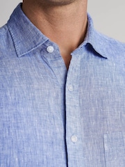 رمادي - Brook Taverner Pure Linen Short Sleeve Shirt - Image 2 of 5