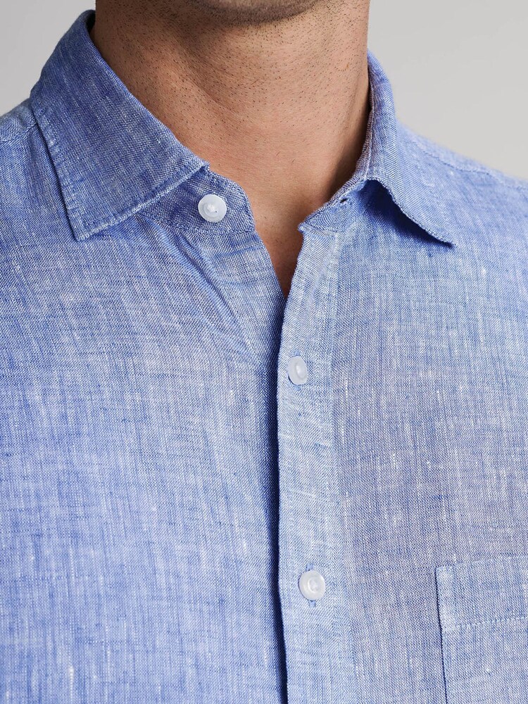 رمادي - Brook Taverner Pure Linen Short Sleeve Shirt - Image 2 of 5