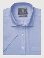 رمادي - Brook Taverner Pure Linen Short Sleeve Shirt - Image 3 of 5