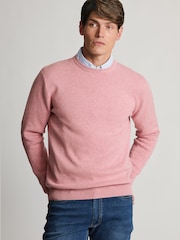 Brook Taverner Pink Melange Cotton Crew Neck Jumper - Image 1 of 3