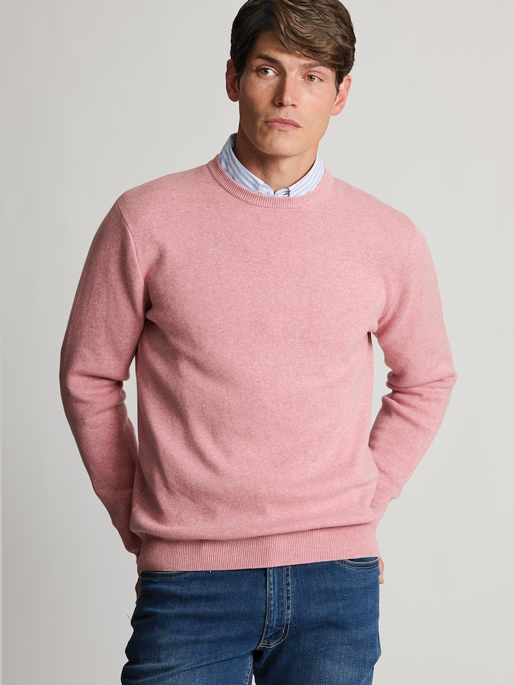 Brook Taverner Pink Melange Cotton Crew Neck Jumper - Image 1 of 3