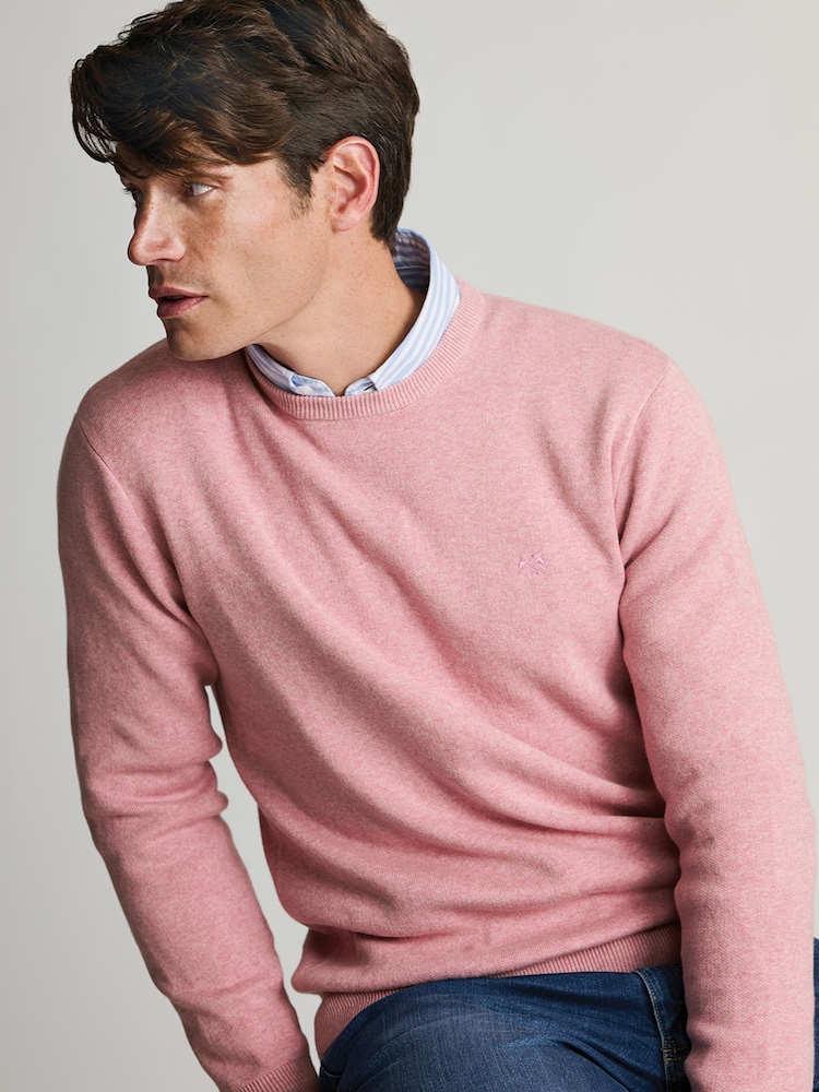 Brook Taverner Pink Melange Cotton Crew Neck Jumper - Image 2 of 3