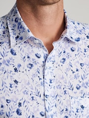 Brook Taverner Blue Floral Watercolour Linen Cotton Shirt - Image 2 of 5