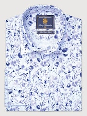 Brook Taverner Blue Floral Watercolour Linen Cotton Shirt - Image 3 of 5