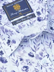Brook Taverner Blue Floral Watercolour Linen Cotton Shirt - Image 4 of 5