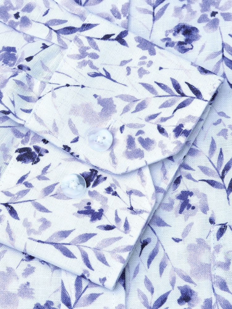 Brook Taverner Blue Floral Watercolour Linen Cotton Shirt - Image 5 of 5