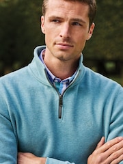 Brook Taverner Blue Melange French Rib Cotton Zip Neck Jumper - Image 6 of 9