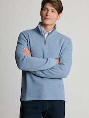 Brook Taverner Blue Melange French Rib Cotton Zip Neck Jumper - Image 7 of 9