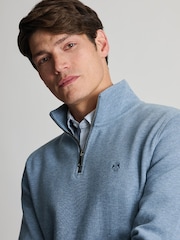 Brook Taverner Blue Melange French Rib Cotton Zip Neck Jumper - Image 8 of 9