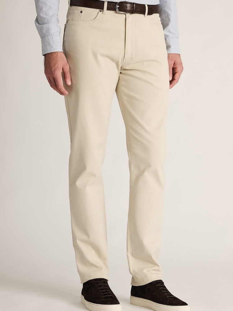 Brook Taverner Natural Tailored Fit 5 Pocket Italian Twill Cotton Stretch Trousers - Image 1 of 1 Brook Taverner Natural Tailored Fit 5 Pocket Italian Twill Cotton Stretch Trousers - Image 1 of 1