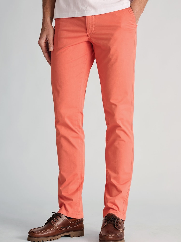 Brook Taverner Orange Tailored Fit Garment Dyed Cotton Stretch Trousers - Image 1 of 4