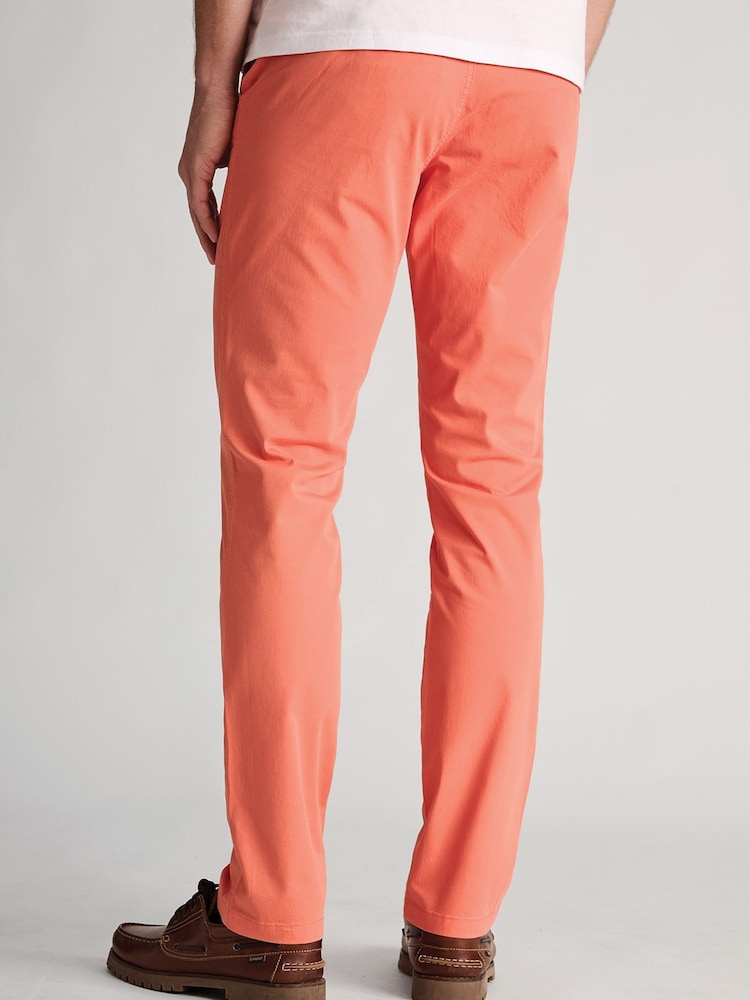 Brook Taverner Orange Tailored Fit Garment Dyed Cotton Stretch Trousers - Image 2 of 4