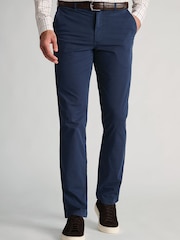 Brook Taverner Navy Blue Tailored Fit Garment Dyed Cotton Stretch Trousers - Image 1 of 4