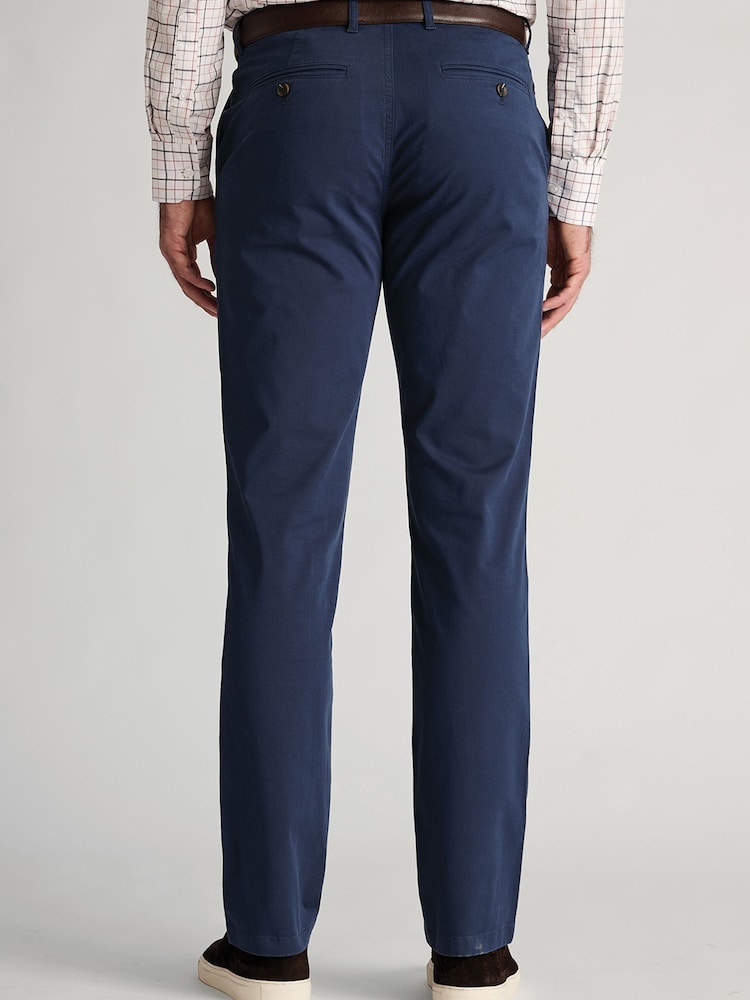 Brook Taverner Navy Blue Tailored Fit Garment Dyed Cotton Stretch Trousers - Image 2 of 4