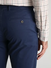 Brook Taverner Navy Blue Tailored Fit Garment Dyed Cotton Stretch Trousers - Image 3 of 4