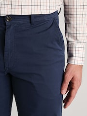 Brook Taverner Navy Blue Tailored Fit Garment Dyed Cotton Stretch Trousers - Image 4 of 4