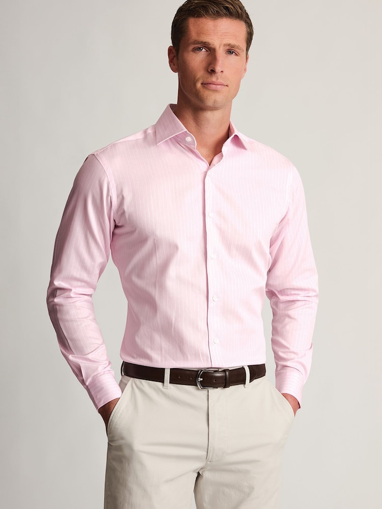 Brook Taverner Light Pink Regular Fit Butchers Stripe Cotton Shirt - Image 1 of 1