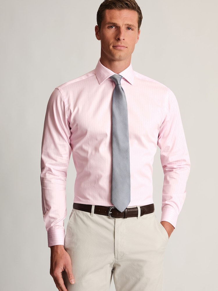 Brook Taverner Light Pink Regular Fit Butchers Stripe Cotton Shirt - Image 2 of 7