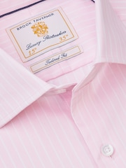 Brook Taverner Light Pink Regular Fit Butchers Stripe Cotton Shirt - Image 6 of 7